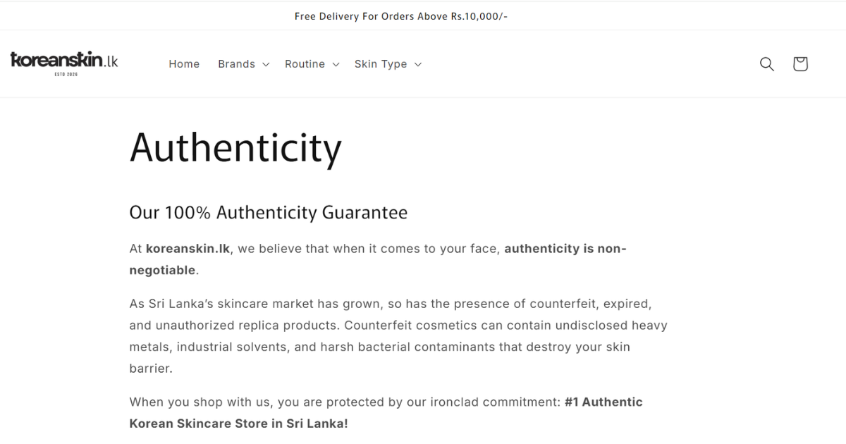 koreanskin.lk authenticity guarantee